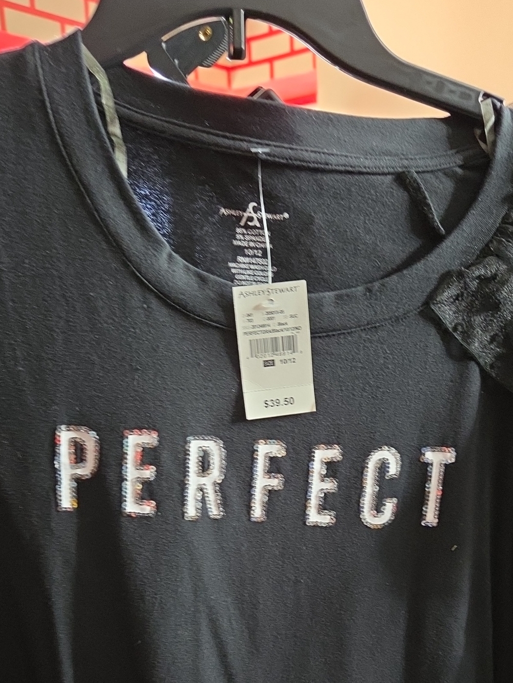 Ashley Stewart Black Short-Sleeve Sequin 'PERFECT' Tee